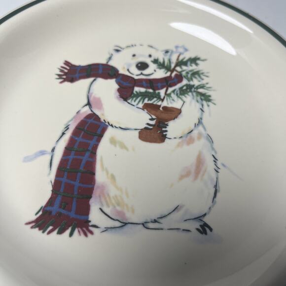 Pfaltzgraff Snow Bear Bread & Butter Dessert Plate 8076261 6" Green Rim Set Of 4 - Picture 2 of 6